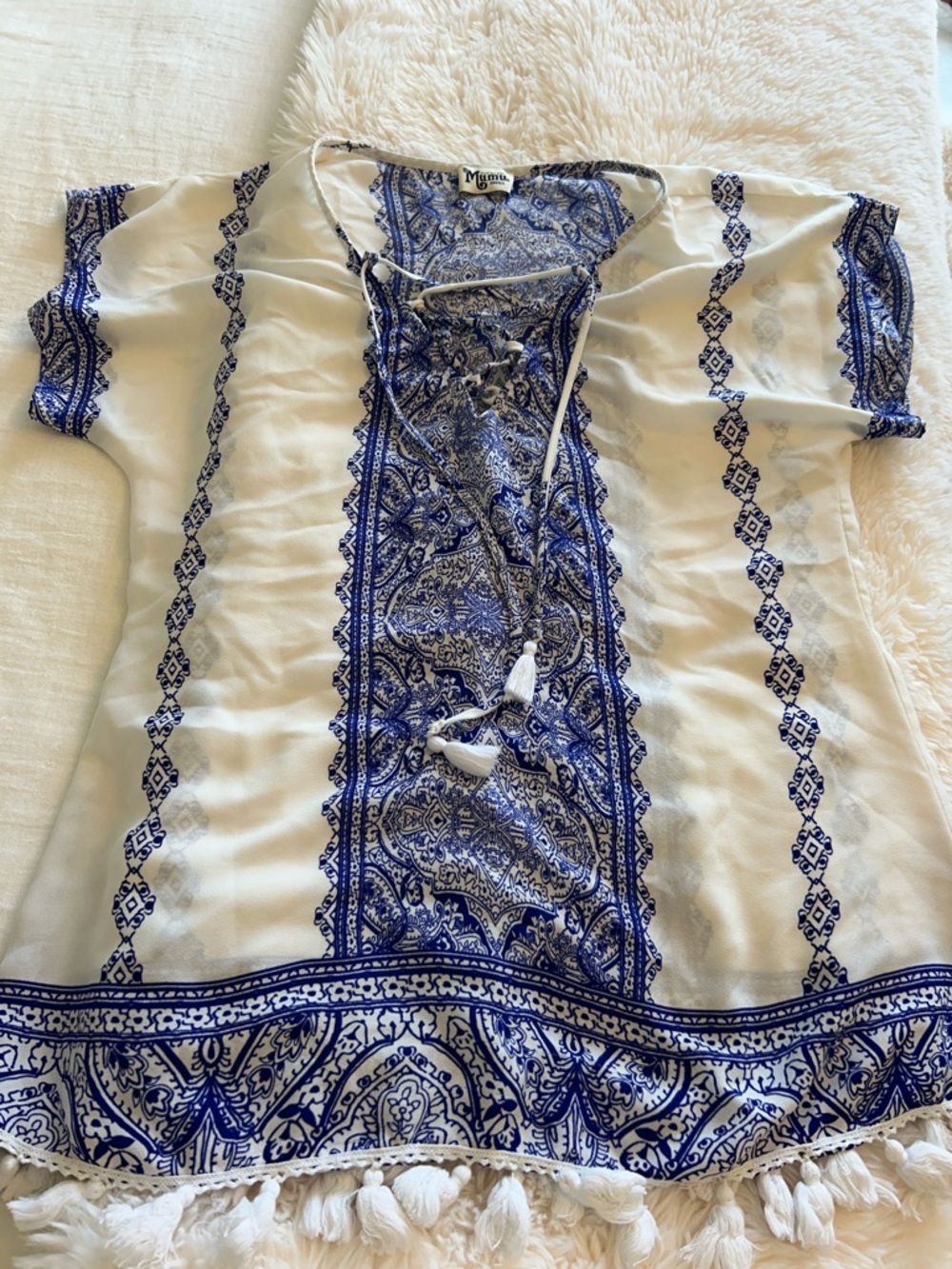 Show Me Your MuMu White Tunic with Blue Paisley Embroidery
